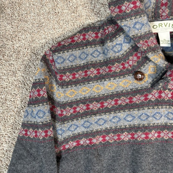 Orvis Lambswool Sweater Men's XL Multi Colored Scarf Neck With Button‎ - Picture 2 of 8